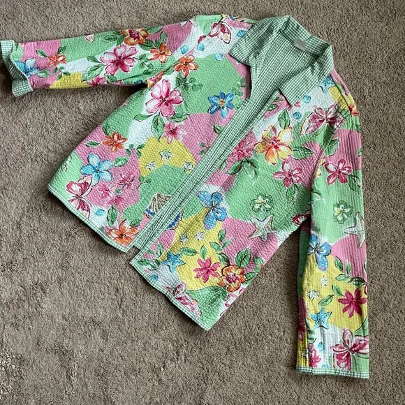 Vintage Womens Floral Gingham Quilted Reversible Jacket Oversized PLUS size 18W - Picture 3 of 9